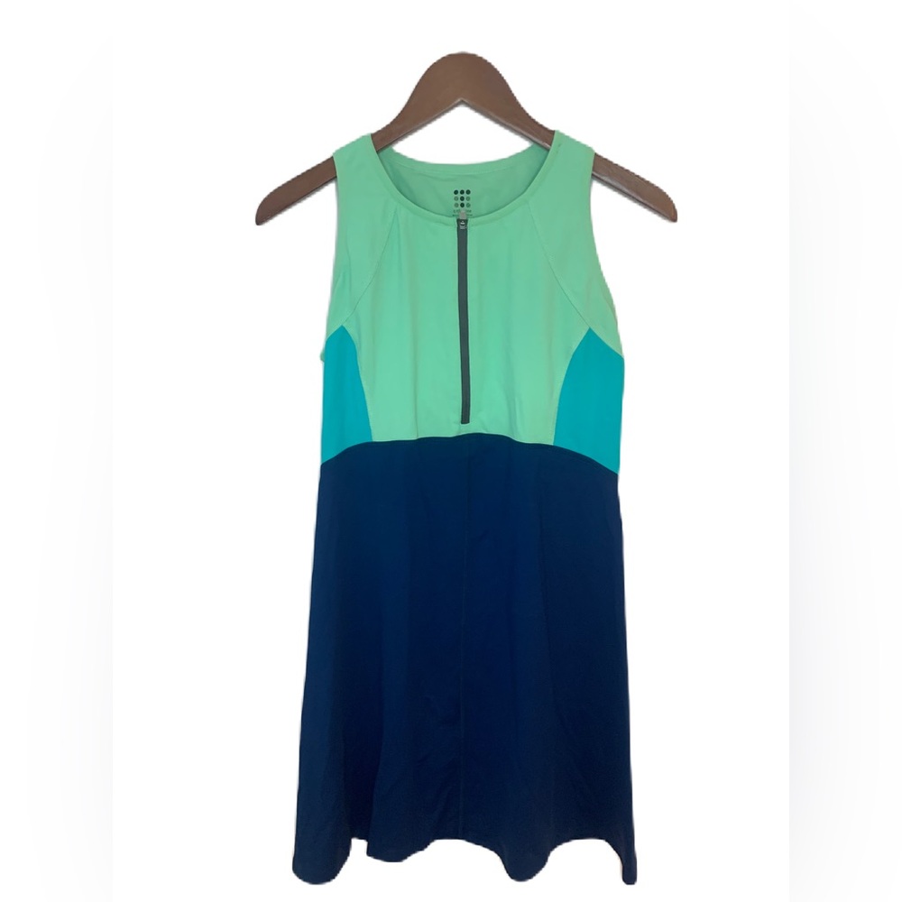Title Nine Diamalete Tennis Dress Medium Green Blue Colorblock Zip Front